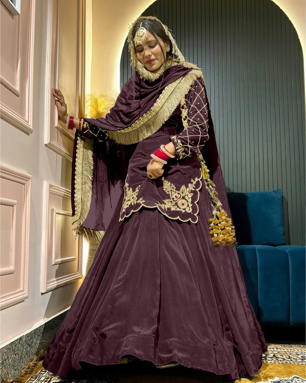 Deep Maroon Heritage Flared Silhouette